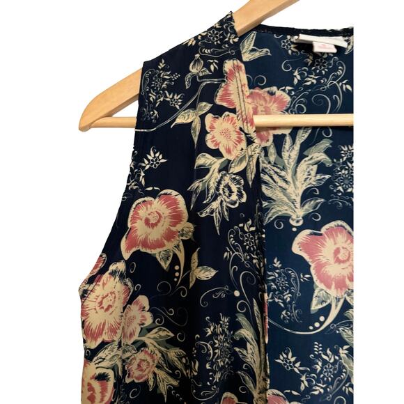 Floral Sleeveless Kimono Duster Wrap Navy Lightweight S Boho Flowy Semi Sheer - Picture 9 of 12